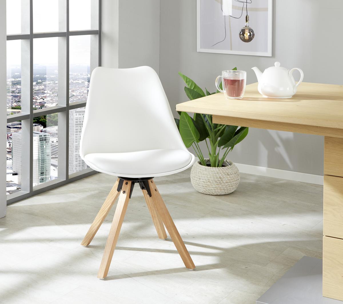 Schalenstuhl Malmö Weiß Lederlook Drehbar 2er-Set - Eichefarben/Weiß, MODERN, Holz/Kunststoff (56/85/49cm) - Luca Bessoni