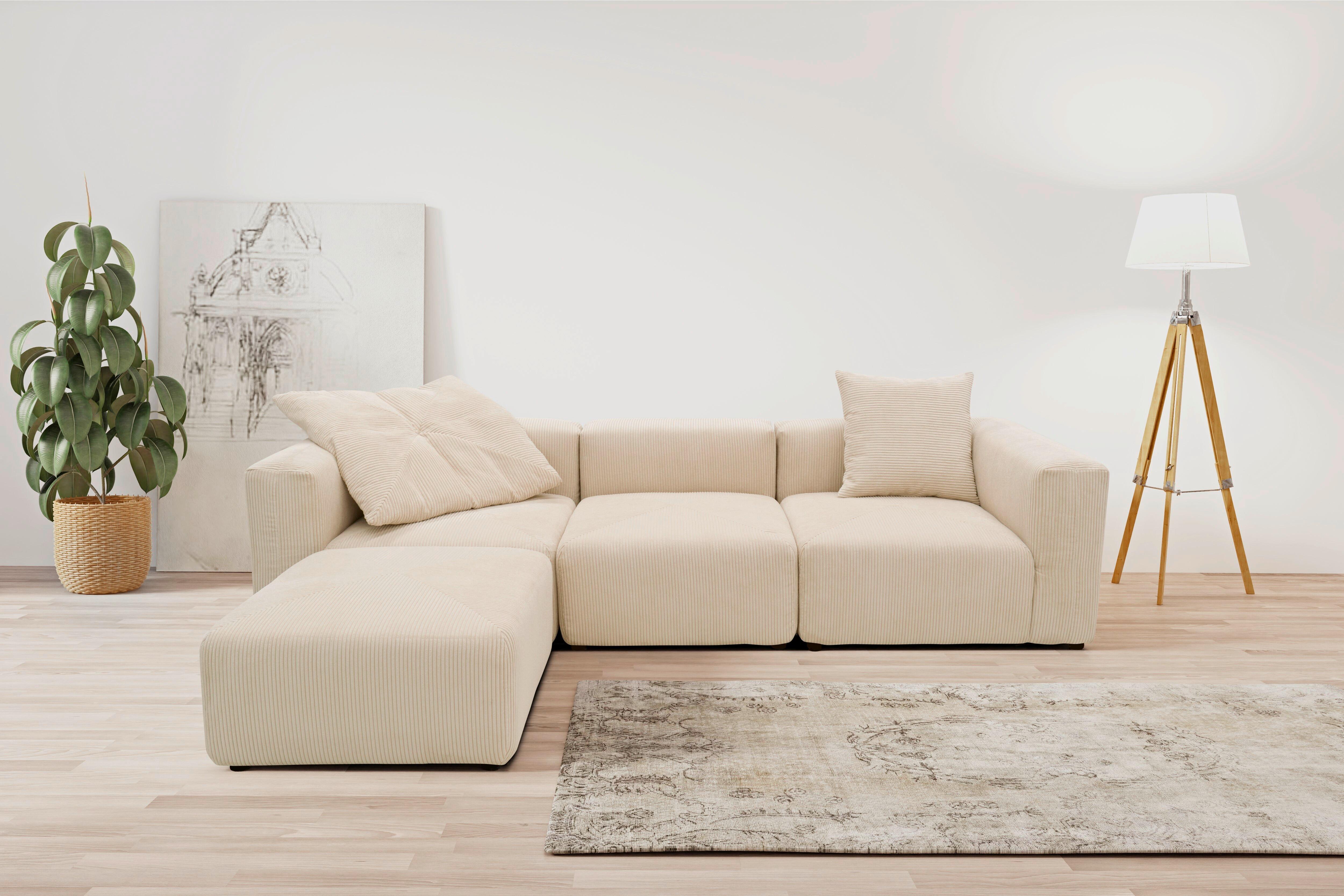 Ecksofa Creme B: 301 Cm - Creme/Schwarz, Design, Textil (301/69/193cm) - MID.YOU