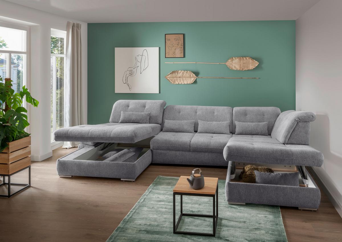 Wohnlandschaft Dalida Dunkelgrau U: 195x376x254 Cm - Chromfarben/Dunkelgrau, Design, Textil (195/376/254cm) - Livetastic