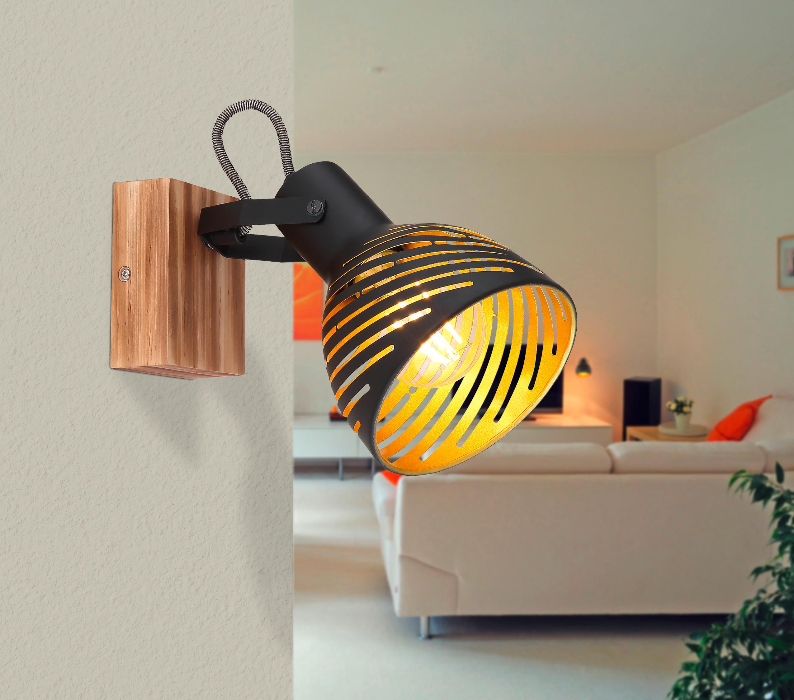 Strahler 1-Flammig verstellbar L: 12,5 cm - Dunkelbraun/Goldfarben, Basics, Holz/Metall (12,5/25/16,5cm) - Globo