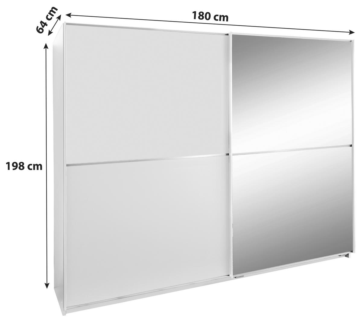 Schwebetürenschrank mit Spiegel 180cm Baden, Weiß Dekor - Weiß, Design, Glas/Holzwerkstoff (180/198/64cm) - MID.YOU