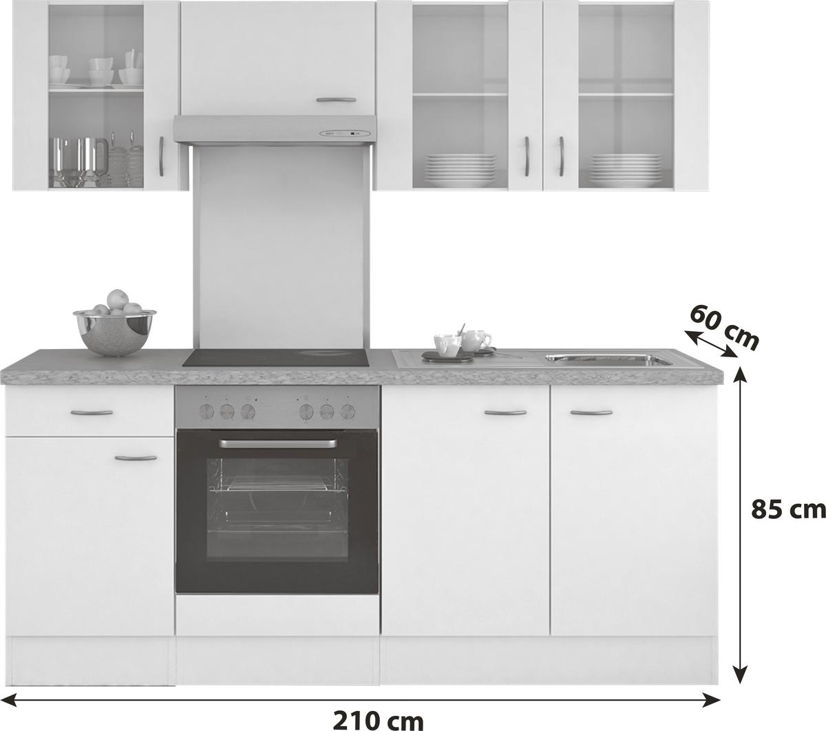Küchenzeile Wito ohne Geräte B: 210 Weiß - Hellgrau/Weiß, KONVENTIONELL, Holzwerkstoff (210cm) - FlexWell