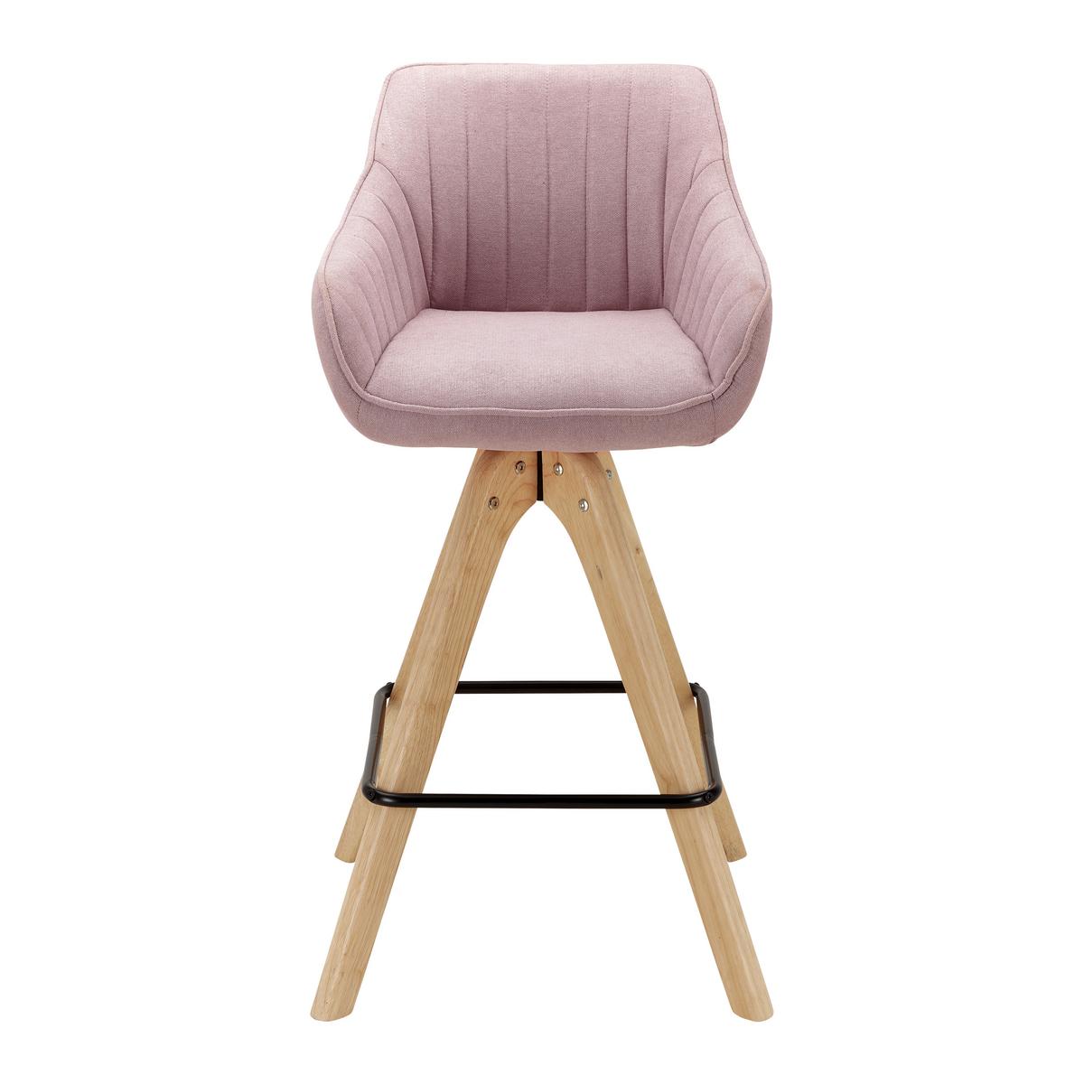 Barová židle LEONIE otočný sedák - růžová/barvy dubu, Moderní, kov/dřevo (55/106/56cm) - Bessagi Home
