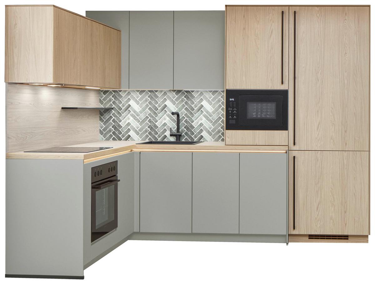 Eckküche Sidney/singapur - Sandfarben/Eichefarben, Basics, Holzwerkstoff (185/288cm) - Vertico
