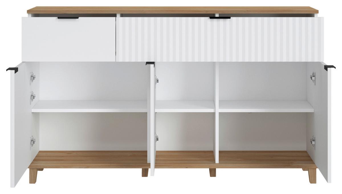 Stapelprogrammplissee 6-teilig Weiß/grandson Eiche B: 329,4cm - Weiß, MODERN, Holzwerkstoff (329,4/206,4/40cm)