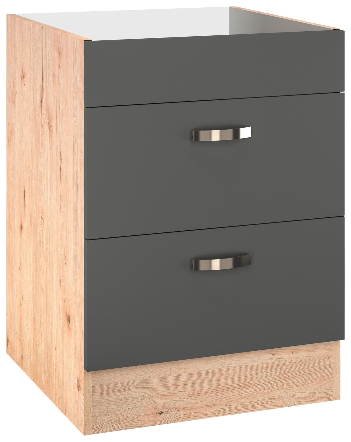 Kuchynská skrinka so zásuvkami SHADOW KSA 60 B - sivá - dub San Remo/farba ušľachtilej ocele, Modern, kov/kompozitné drevo (60/82/57cm)