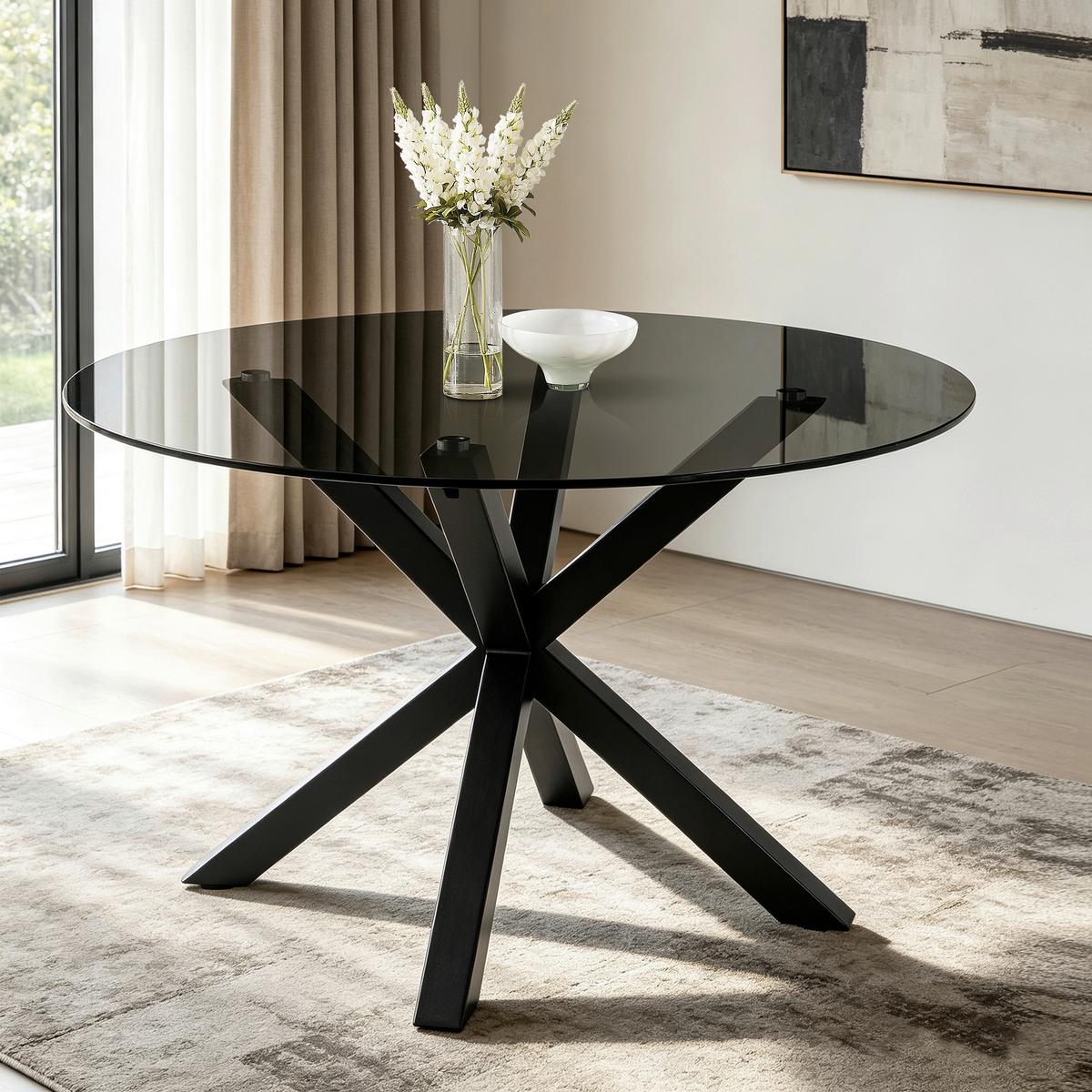 Esstisch Nara Grau/Schwarz D: 119 cm - Schwarz/Grau, MODERN, Glas/Metall (119/119/75,5cm) - P & B