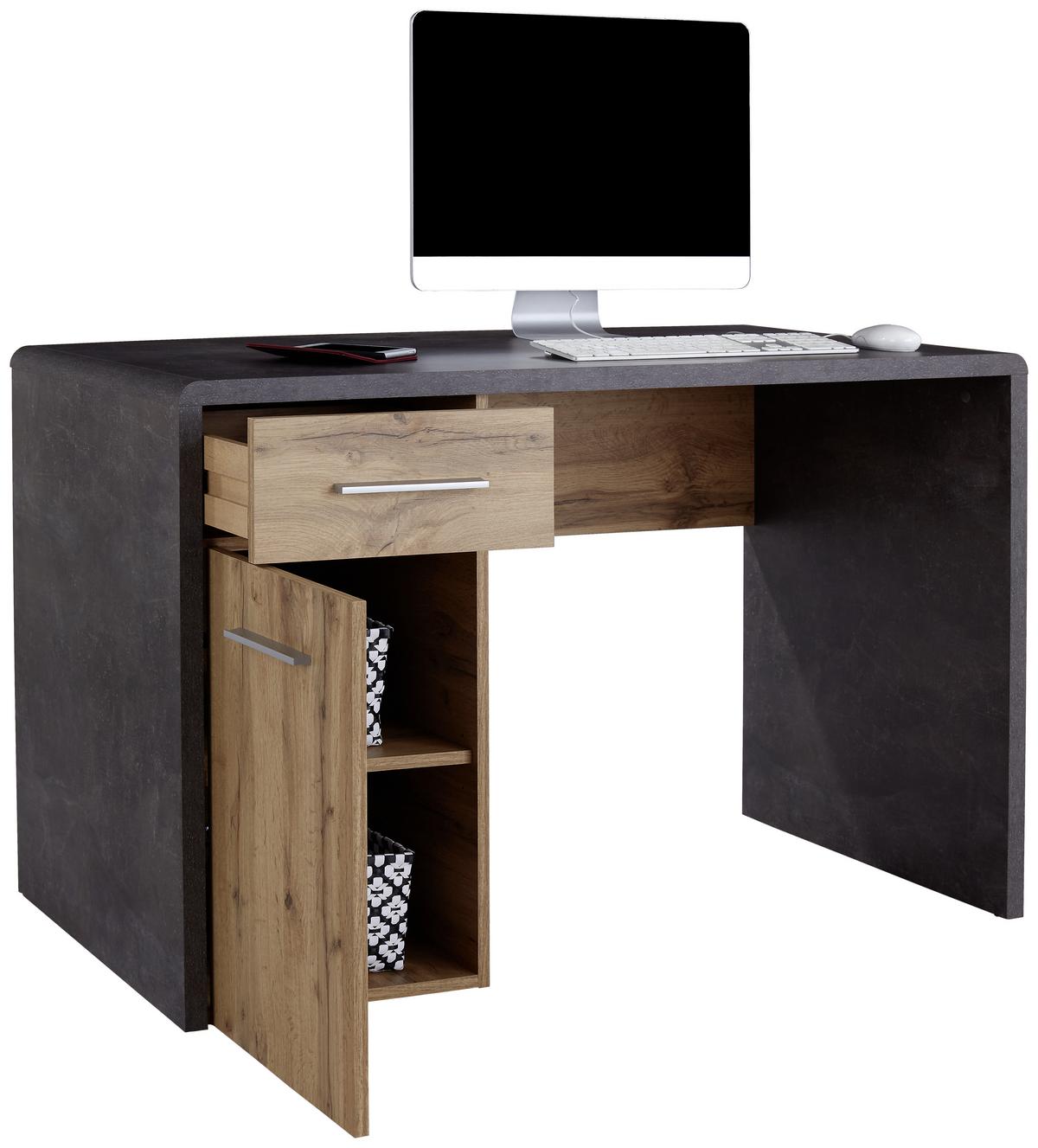 Schreibtisch mit Stauraum B 120cm H 75,5cm Fontana New - Eichefarben/Dunkelgrau, MODERN, Holzwerkstoff (120/75,5/60cm)