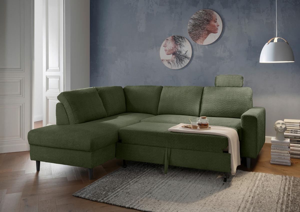 Eckschlafsofa Passione Dunkelgrün S: 200x242 Cm - Dunkelgrün/Schwarz, MODERN, Textil (200/242cm) - Livetastic