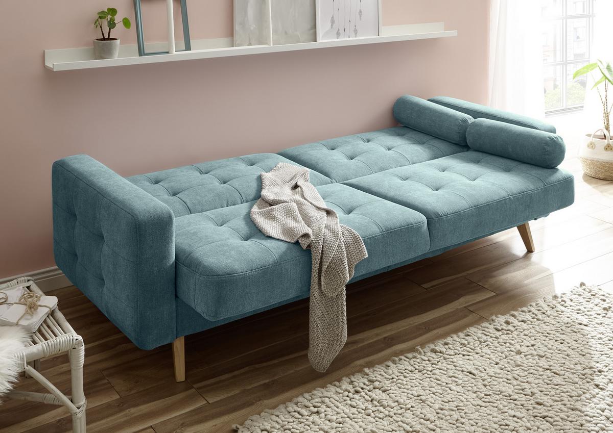 2-sitzer-sofa Mit Schlaffunkt. Und Bettkasten Fjord, Grün - Schlammfarben/Eichefarben, MODERN, Holzwerkstoff/Textil (222/86/90cm) - MID.YOU