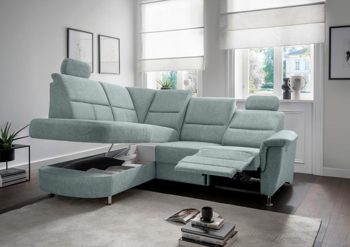 Ecksofa mit Stauraum Parole Graubraun Chenille - Chromfarben/Blau, KONVENTIONELL, Textil (184/231cm) - Livetastic