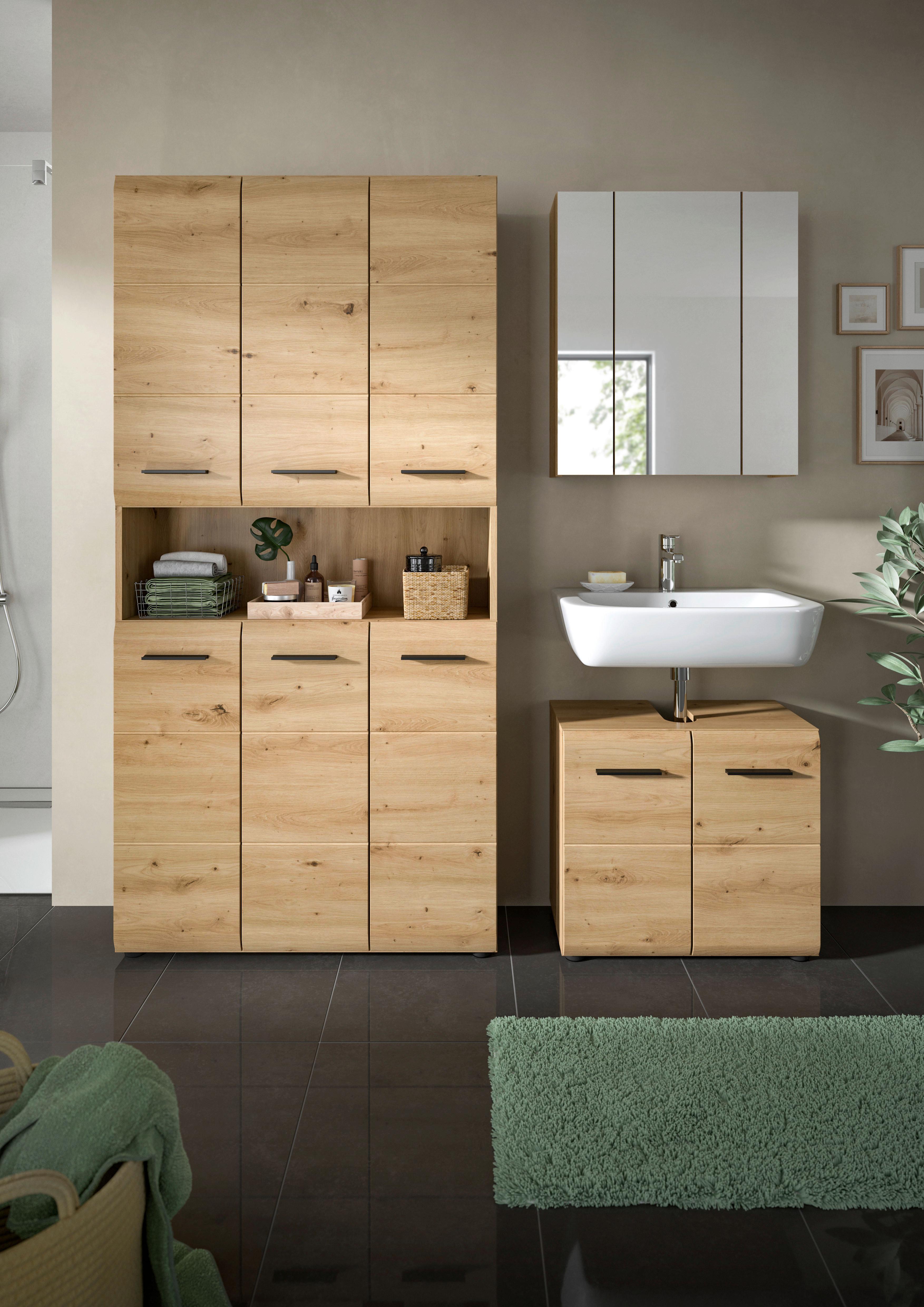 Badezimmer Ice Eiche Artisan Dekor B: 150cm - Schwarz/Eiche Artisan, Basics, Holzwerkstoff (150cm) - MID.YOU