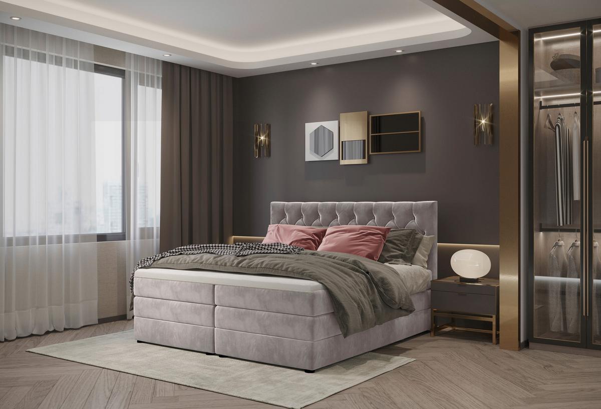 Boxspringbett Swing 2 Beige 180x200 Cm H3/h4 - Beige/Schwarz, ROMANTIK / LANDHAUS, Textil (184/121/212cm) - James Wood