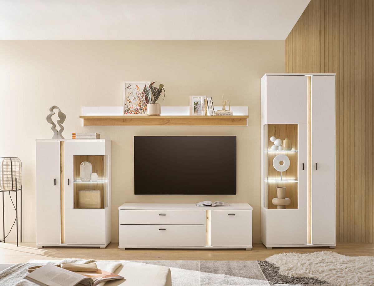 Wandboard Long Island Weiß/Eiche Dekor B: 200cm - Eiche Wotan/Weiß, Design, Holzwerkstoff (200/20/18cm) - MID.YOU