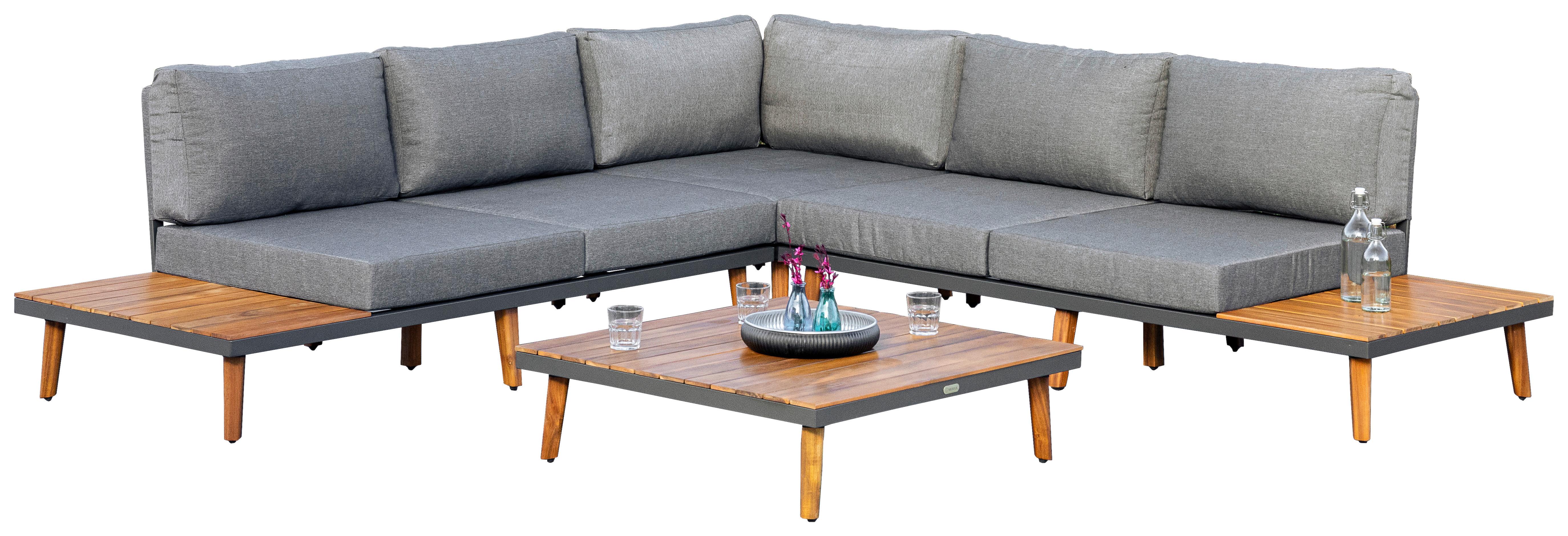 Gartenmöbel Set 2-Tlg. Athen Holz/Aluminium mit Kissen - Graphitfarben/Braun, KONVENTIONELL, Holz/Textil (287,5/28/287,5cm) - Gardenson