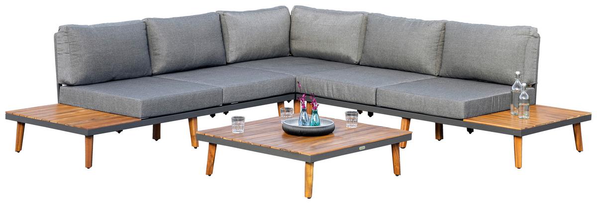 Gartenmöbel Set 2-tlg. Athen Holz/aluminium Mit Kissen - Graphitfarben/Braun, KONVENTIONELL, Holz/Textil (287,5/28/287,5cm) - Gardenson