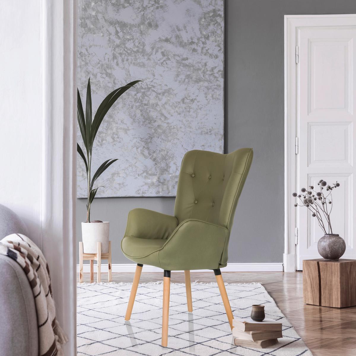 Ohrensessel Havenio I Grün B: 70 cm - Buchefarben/Grün, MODERN, Textil (70/106/75cm) - MID.YOU