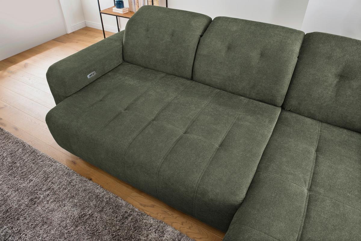 Ecksofa Vicari Dunkelgrün S: 185x292cm - Dunkelgrün/Schwarz, MODERN, Textil (185/292cm) - Livetastic