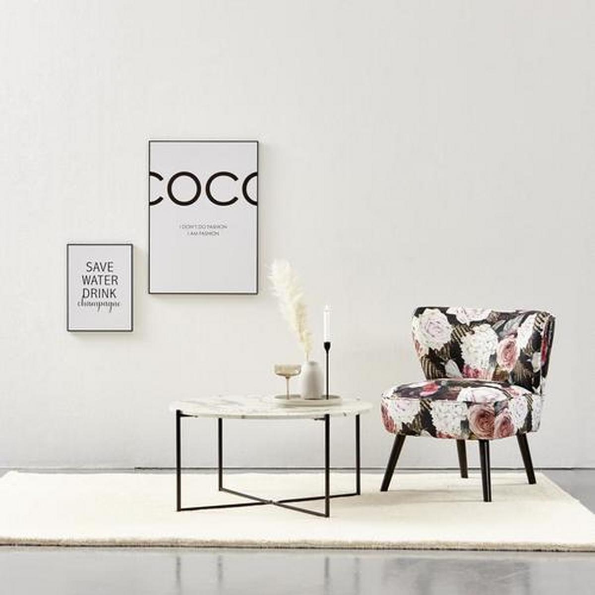 Couchtisch Rund Marmor-optik Mireglia, Schwarz/weiß - Schwarz/Weiß, Trend, Holzwerkstoff/Metall (83/83/40cm) - MID.YOU