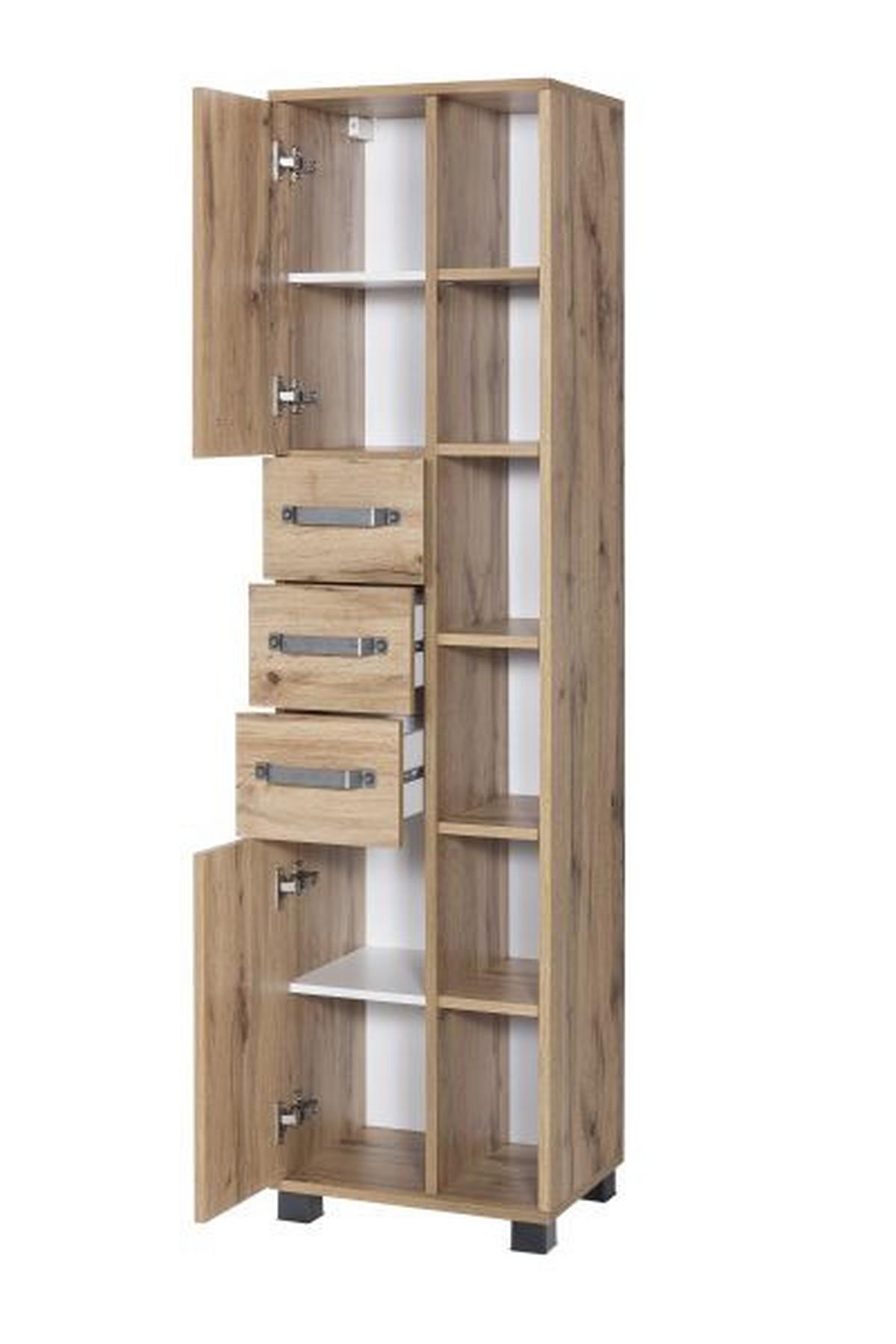 Hochschrank Milan Bxh: 41,9x 163,7 Cm Eiche Dekor - Eichefarben/Schwarz, KONVENTIONELL, Holzwerkstoff (41,9/163,7/32cm) - MID.YOU