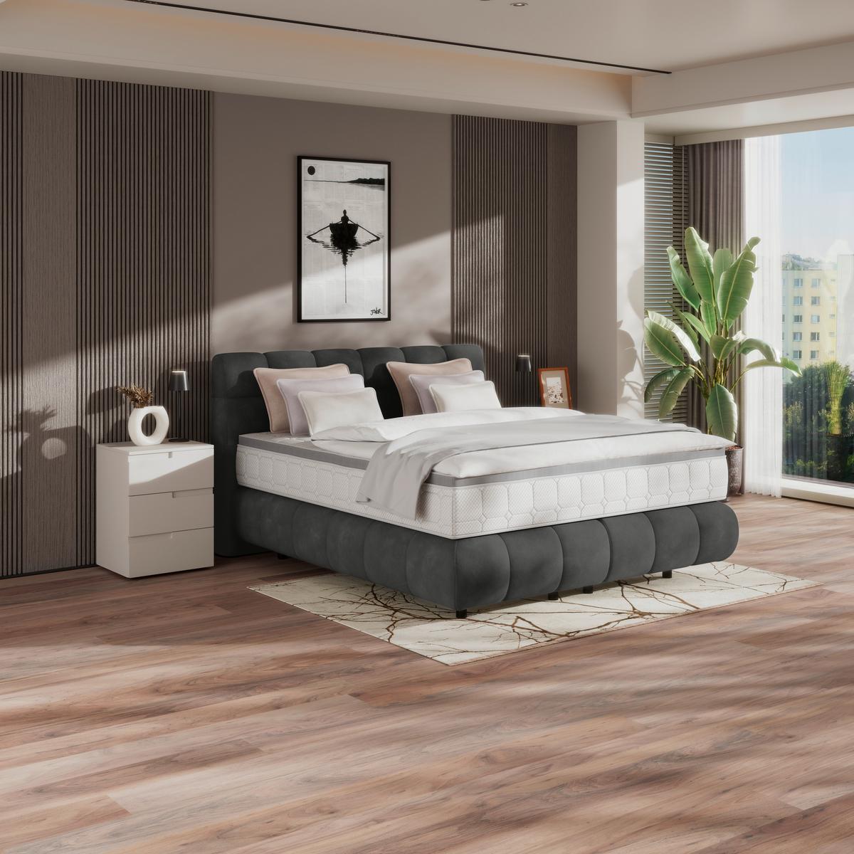 Boxspringbett Nobu Anthrazit, Lf: 160x200 cm - Anthrazit/Schwarz, Trend, Holz/Textil (160/200cm)