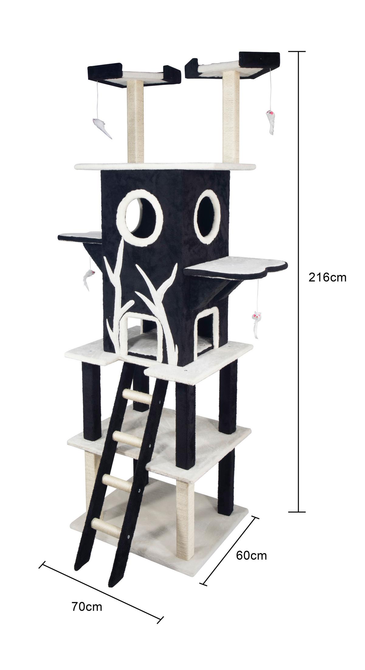 Škrabací strom pro kočky BROWNIE - bílá/černá, Konvenční, karton/kompozitní dřevo (70/60/216cm) - Mömax