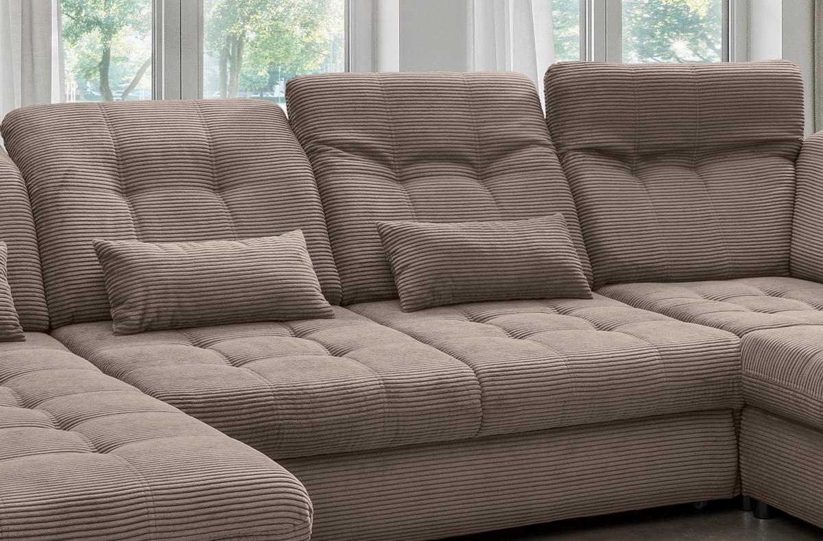 Wohnlandschaft Mit Bettkasten Rigatti Graubraun B: 387 Cm - Graubraun/Schwarz, MODERN, Textil (184/387/252cm) - Livetastic