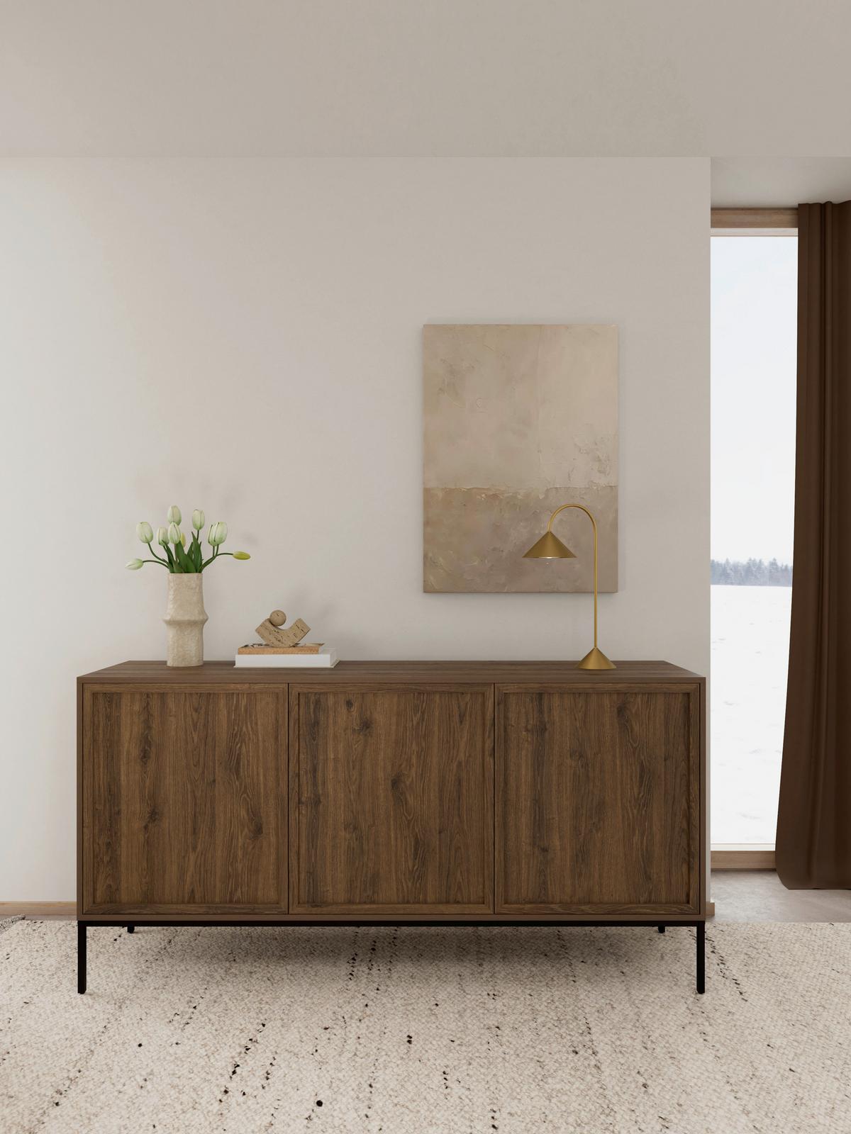 Komoda dub dymový - černá/hnědá, Design, kov/kompozitní dřevo (158/80/40cm) - MID.YOU