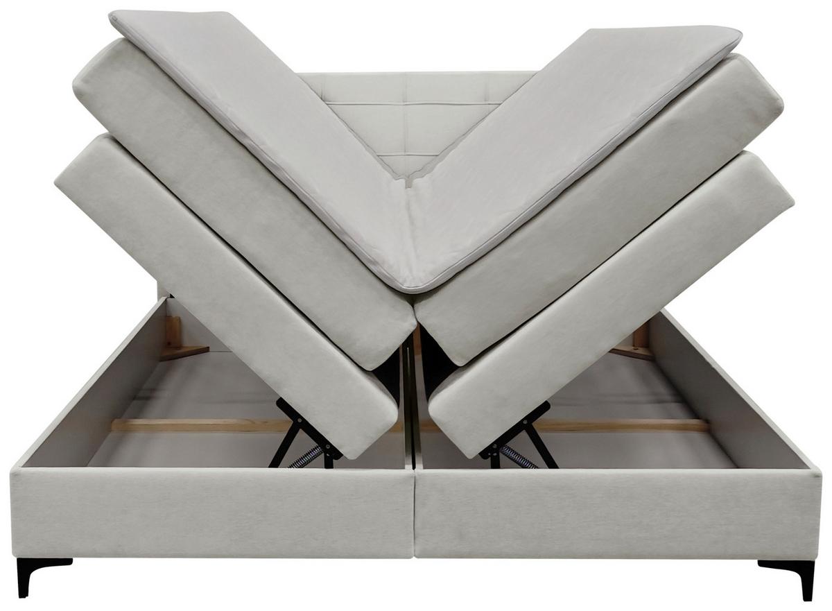 Boxspringbett Mitto mit Topper 180x200 cm - Silberfarben/Schwarz, KONVENTIONELL, Textil/Metall (180/200cm)