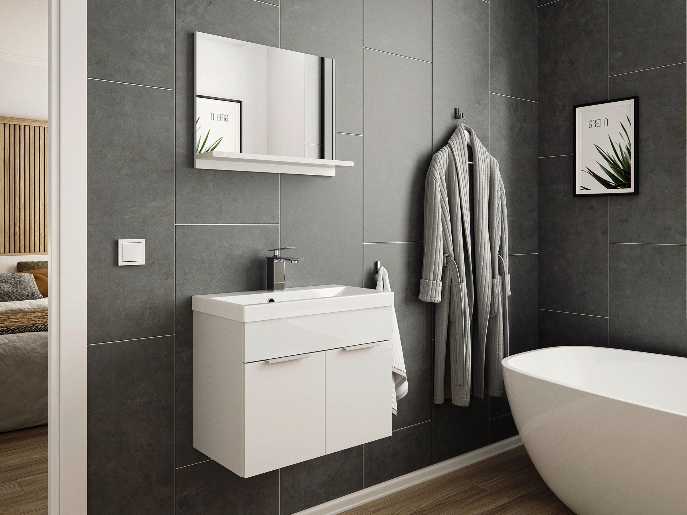 WASCHTISCHKOMBI Slimline Weiß B: 59,5cm - Weiß, Basics, Holzwerkstoff/Stein (59,5cm) - MID.YOU