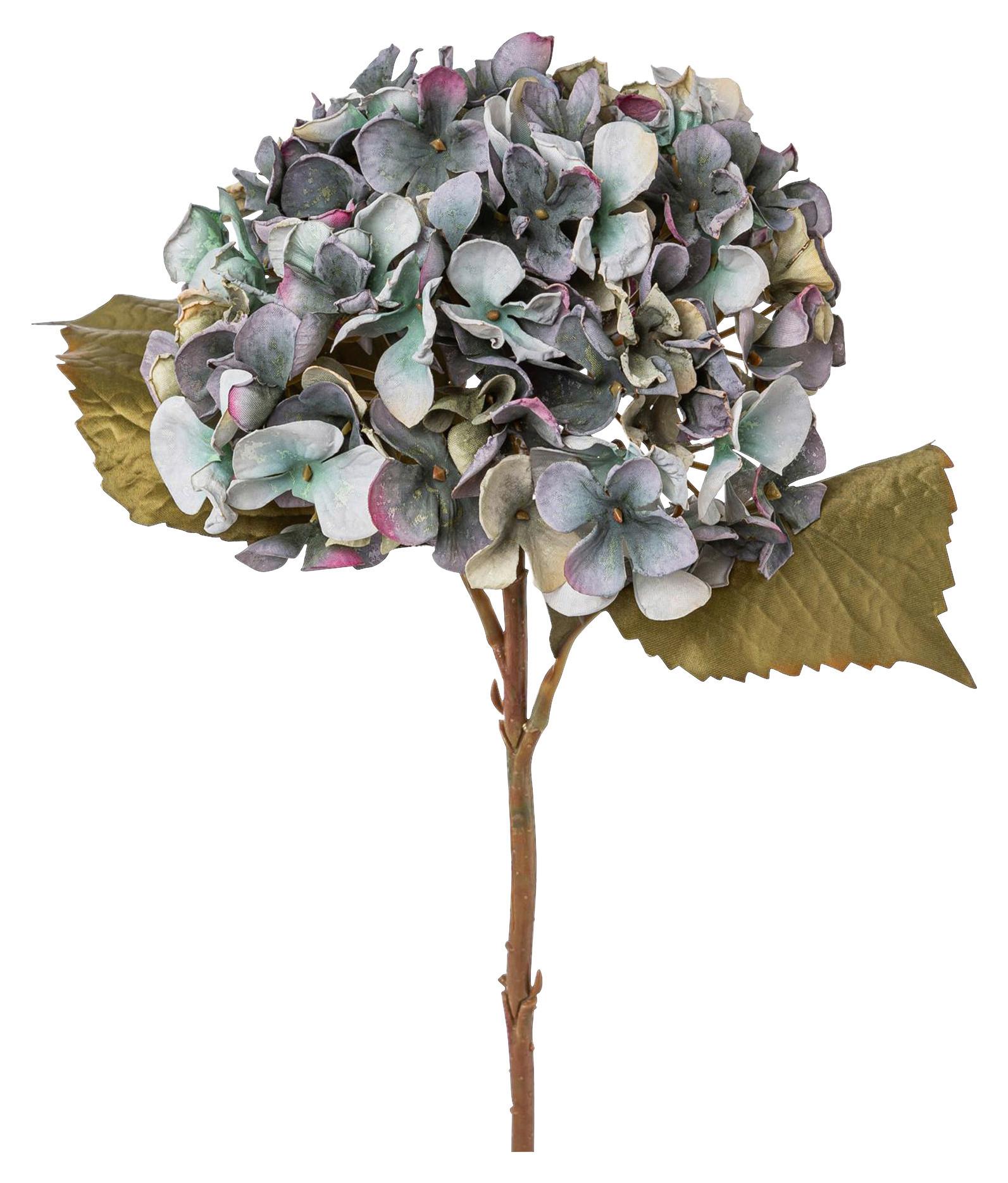 Kunstpflanze Hortensie Blau L: 46 cm, Gerdi - Blau/Grün, Basics, Kunststoff (46cm)