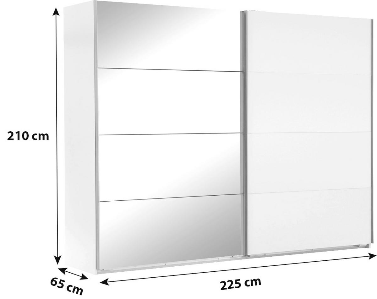 Schwebetürenschrank Mit Spiegel 225cm Ernie, Weiß Dekor - Weiß, MODERN, Glas/Holzwerkstoff (225/210/65cm) - MID.YOU