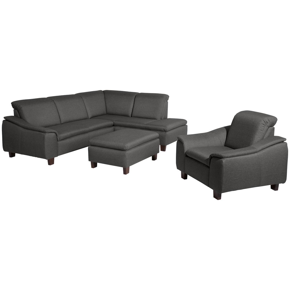 Ecksofa Aaron Anthrazit Flachgewebe - Anthrazit/Nussbaumfarben, Design, Textil (247/187cm) - Max Winzer
