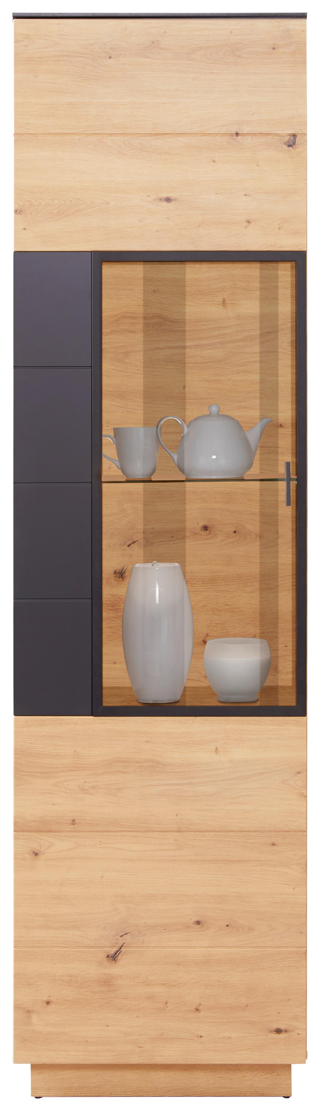 Vitrine Tonale B: 56 Cm, Eiche Dekor/grau - Eichefarben/Schwarz, MODERN, Glas/Holzwerkstoff (56/207,6/40cm)