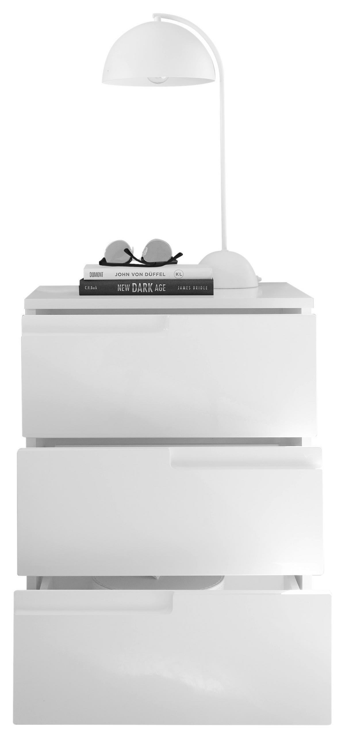 Nachtkästchen Weiß H: 60,9 cm, Spice 3 - Weiß Hochglanz/Schwarz, MODERN, Holzwerkstoff (46,2/60,9/40cm)