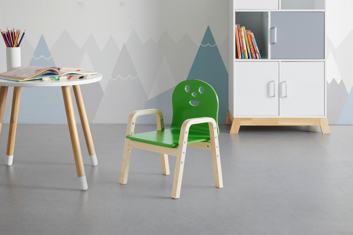 DĚTSKÁ ŽIDLE SMILE - zelená/přírodní barvy, kompozitní dřevo (39/52/35cm)