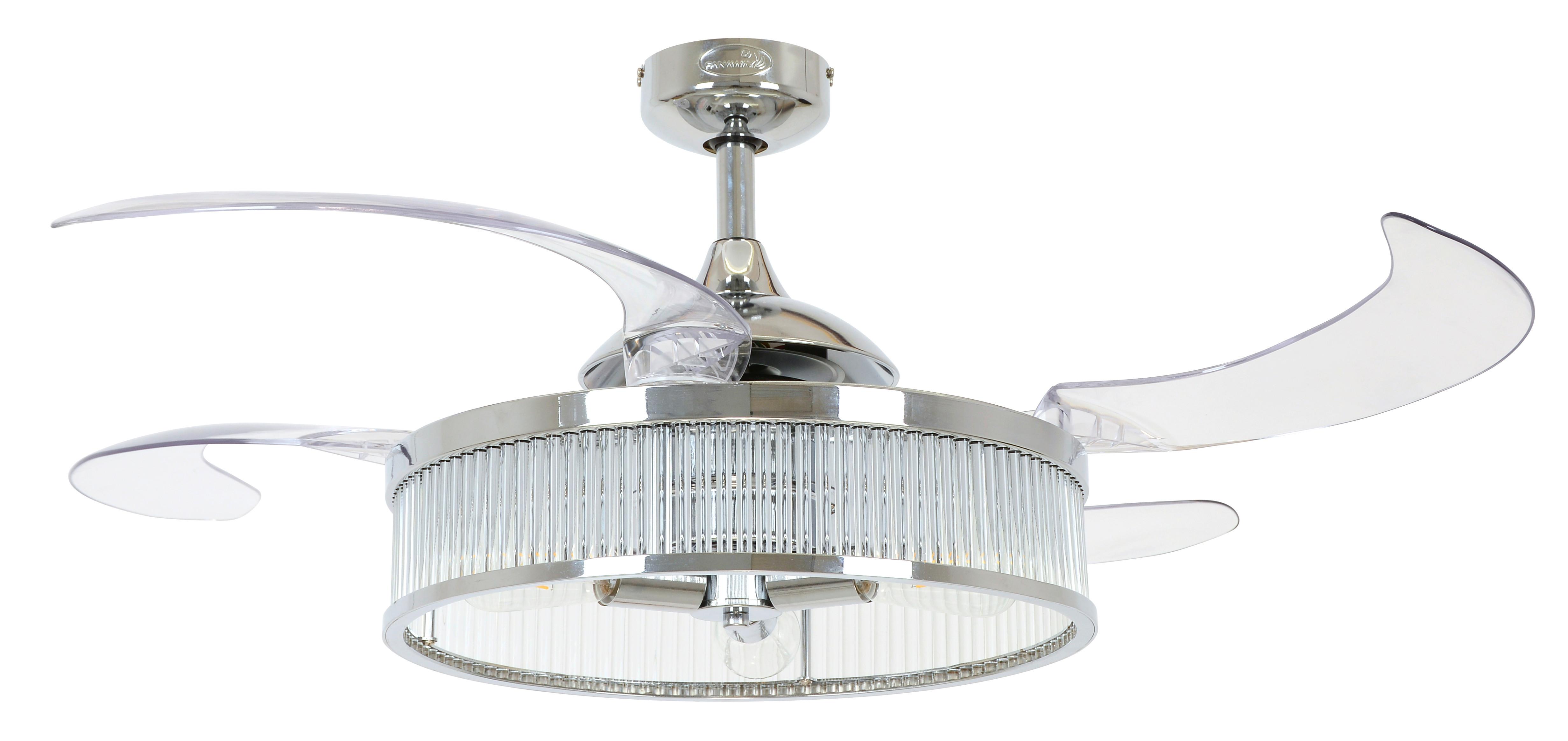 Deckenventilator Fanaway Chrom 4-Flügel, LED-Leuchte - Chromfarben/Transparent, Design, Kunststoff/Metall (122/40cm) - P & B