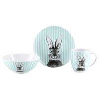 Frühstücksservice Happy Bunny Porzellan, 3tlg. - Weiß/Grün, Basics, Keramik - Creatable