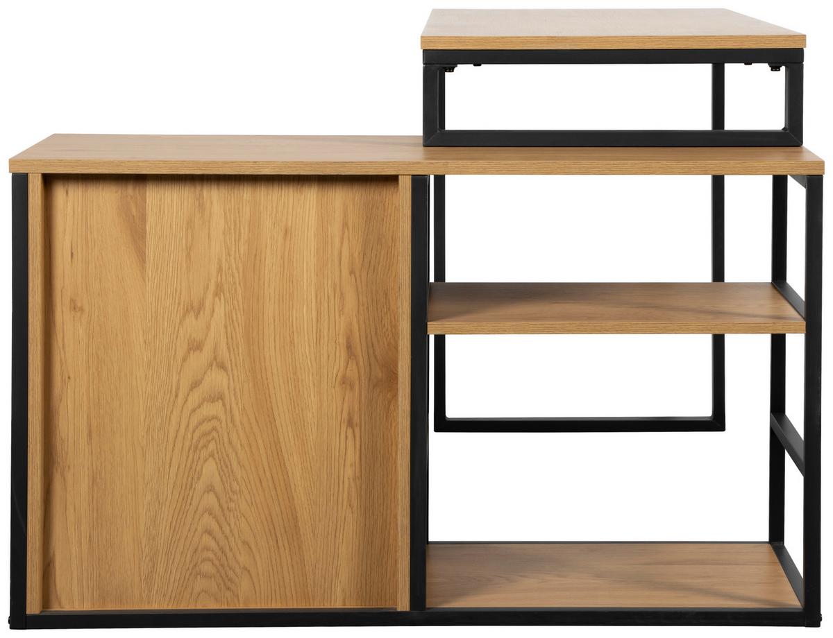 Eckschreibtisch Flux Schwarz/Eichefarben L: 140 cm - Eichefarben/Schwarz, MODERN, Holzwerkstoff/Metall (140/100/75cm) - Livetastic