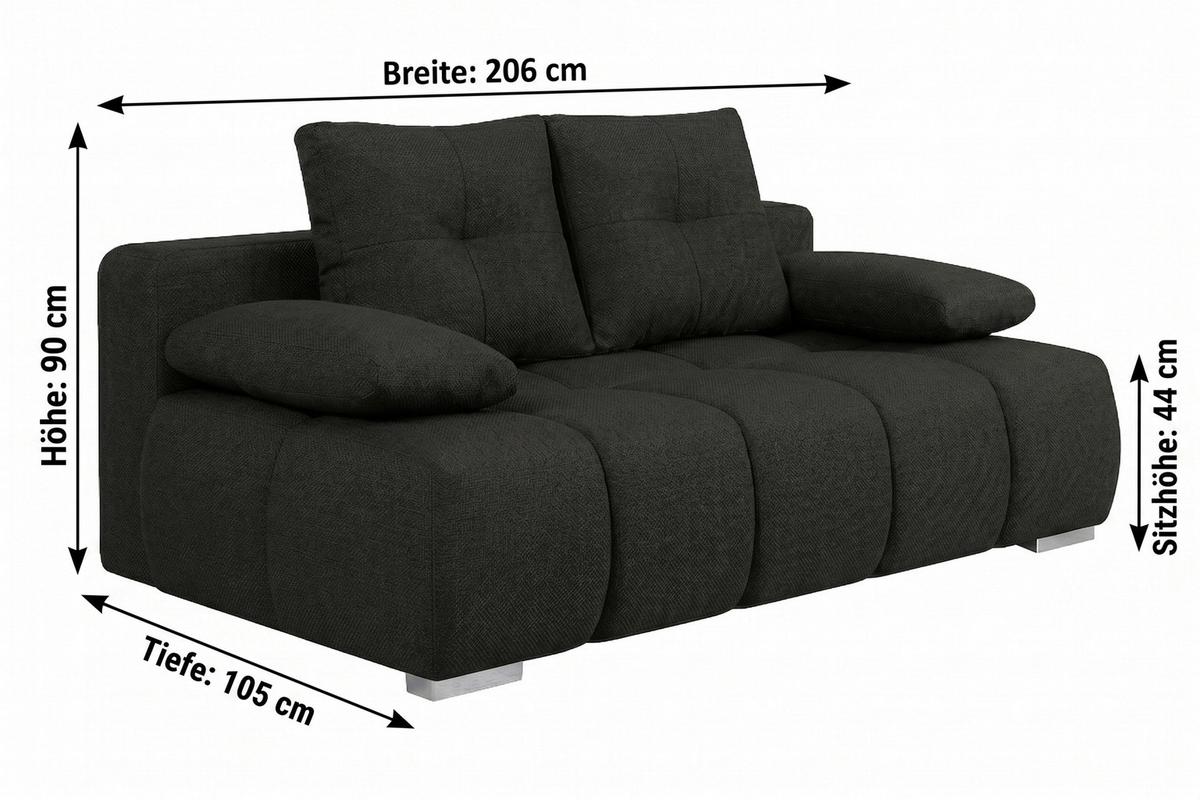 Boxspringová pohovka BUBBLE, čierna - čierna/chrómová, Trend, kompozitné drevo/textil (206/90/105cm) - Luca Bessoni