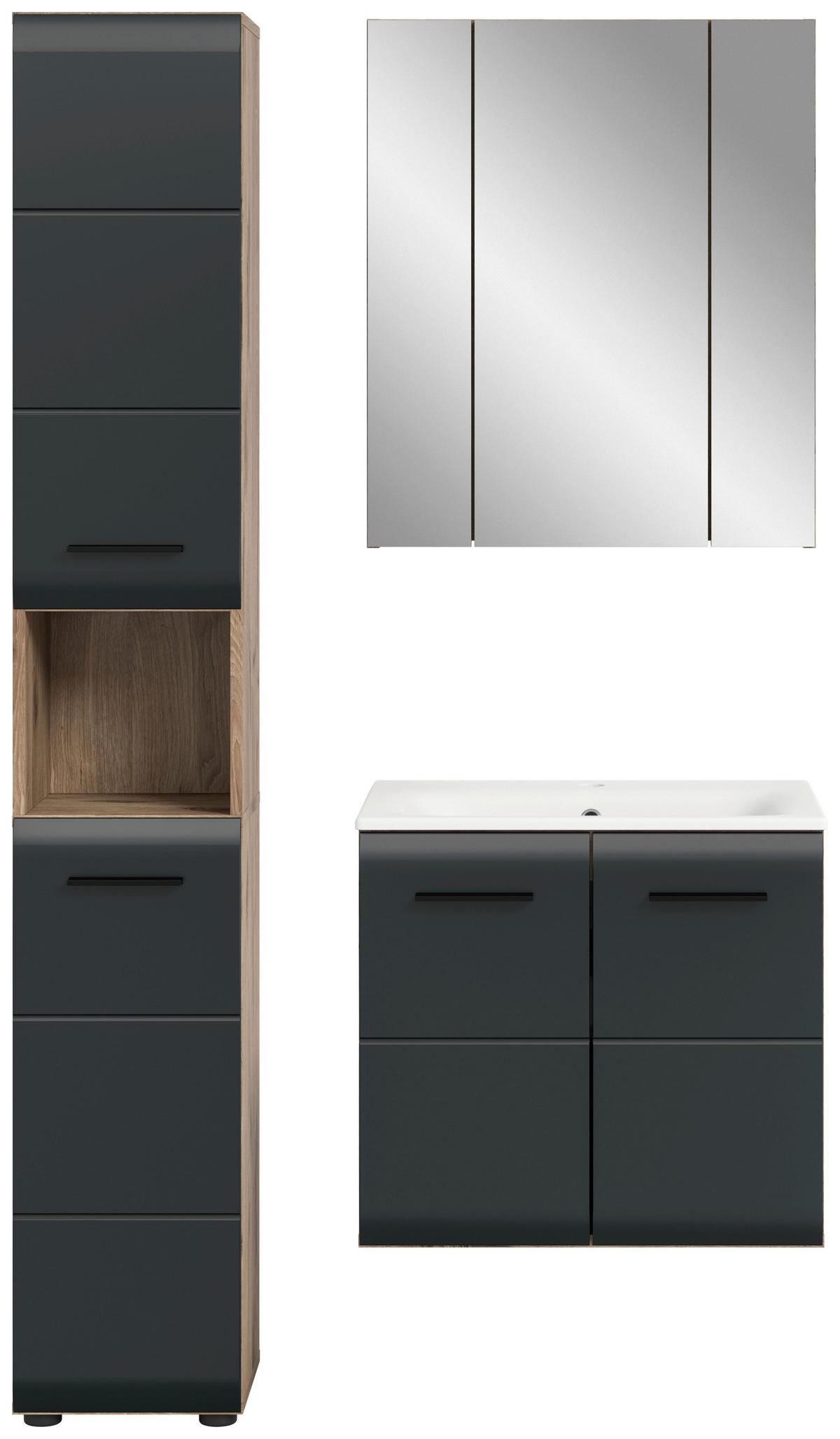 Koupelna Ice 3-dílna, černá/Dub tmavý - černá/tmavý dub, Basics, kompozitní dřevo/plast (90cm) - MID.YOU