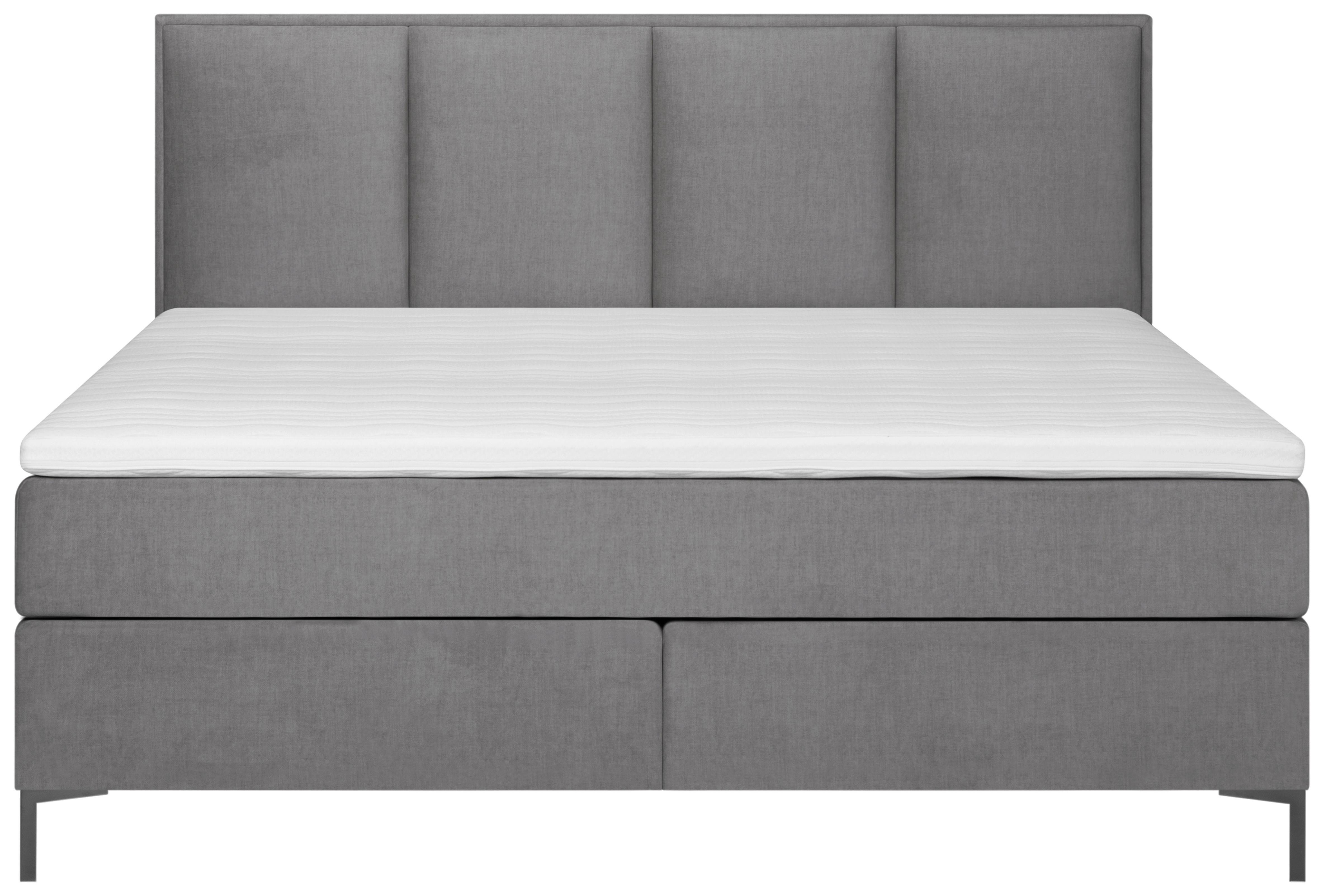 Boxspringbett Mit Topper 160x200 Cm Graz, Grau - Alufarben/Grau, MODERN, Textil (160/200cm) - MID.YOU