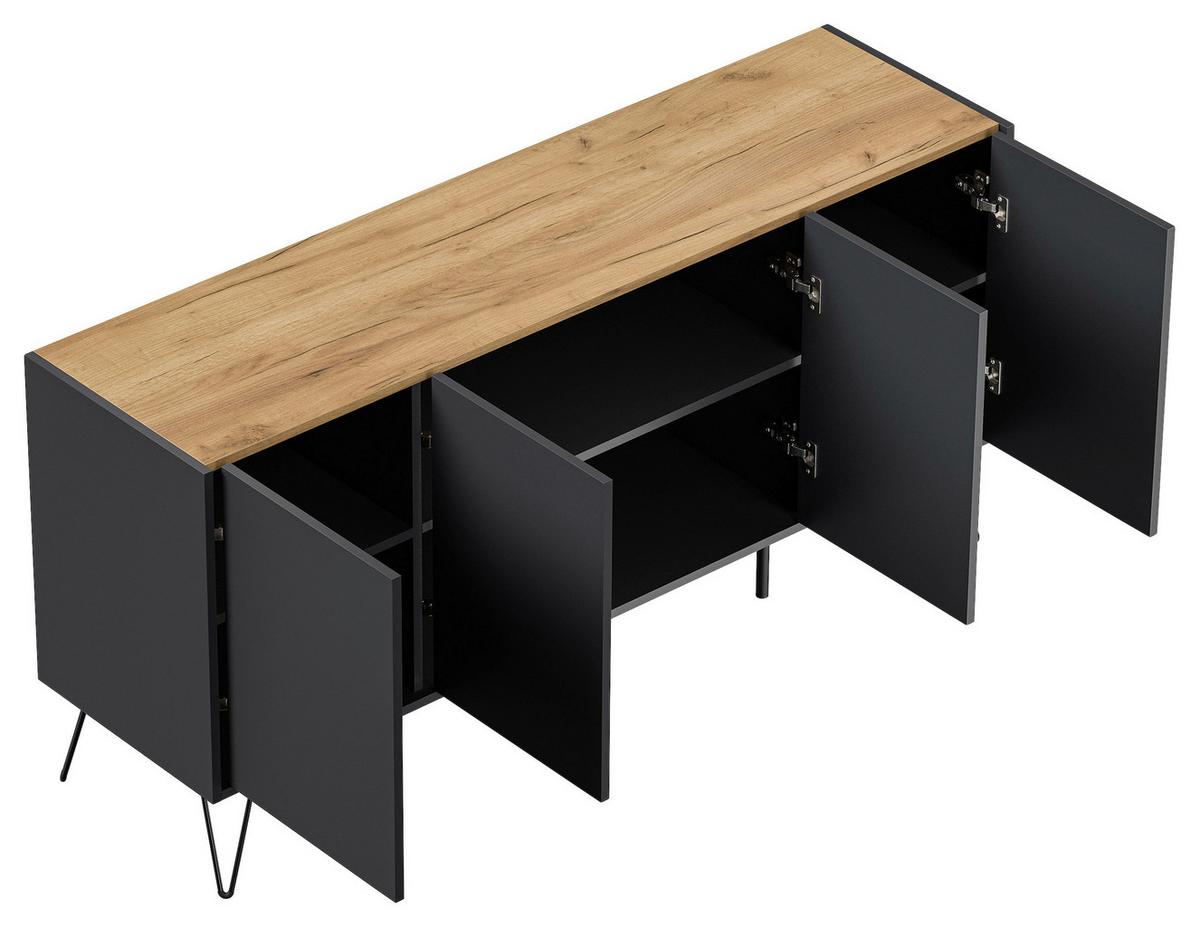 Sideboard Posseik Industrial Graphitfarben/Eiche B: 155 cm - Eichefarben/Schwarz, Design, Holzwerkstoff (155/75,8/42cm) - P & B