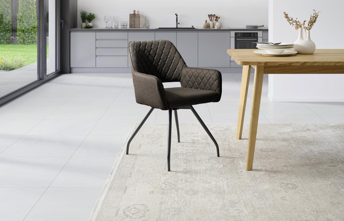 Armlehnstuhl Pam Braun, Sitzfl. 360° Drehbar - Graubraun/Schwarz, KONVENTIONELL, Holz/Textil (57/85.5/60cm) - MID.YOU