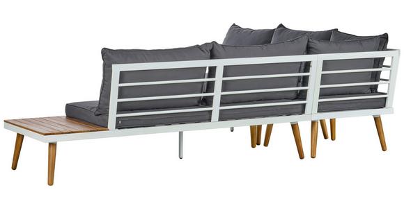 Loungegarnitur 3 -Teilig. Madeira aus Stahl/Holz mit Kissen - Dunkelgrau/Weiß, MODERN, Holz/Textil (90/30/70cm) - Beldano