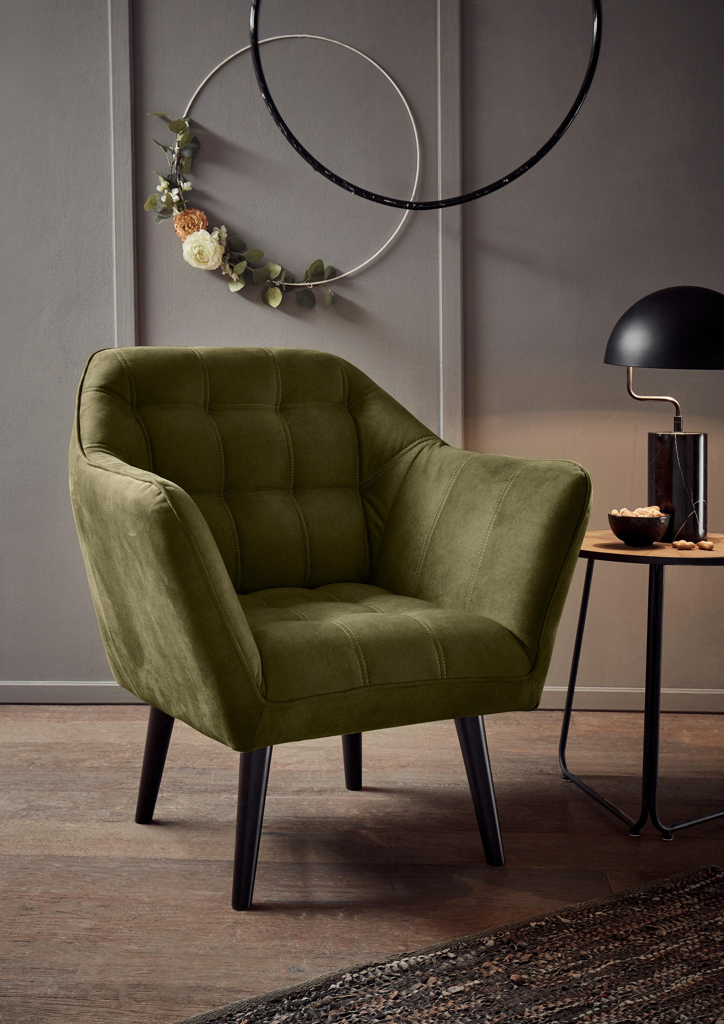 Cocktailsessel Max Olivgrün B: 84 cm - Schwarz/Olivgrün, MODERN, Holzwerkstoff/Textil (84/87/70cm) - MID.YOU