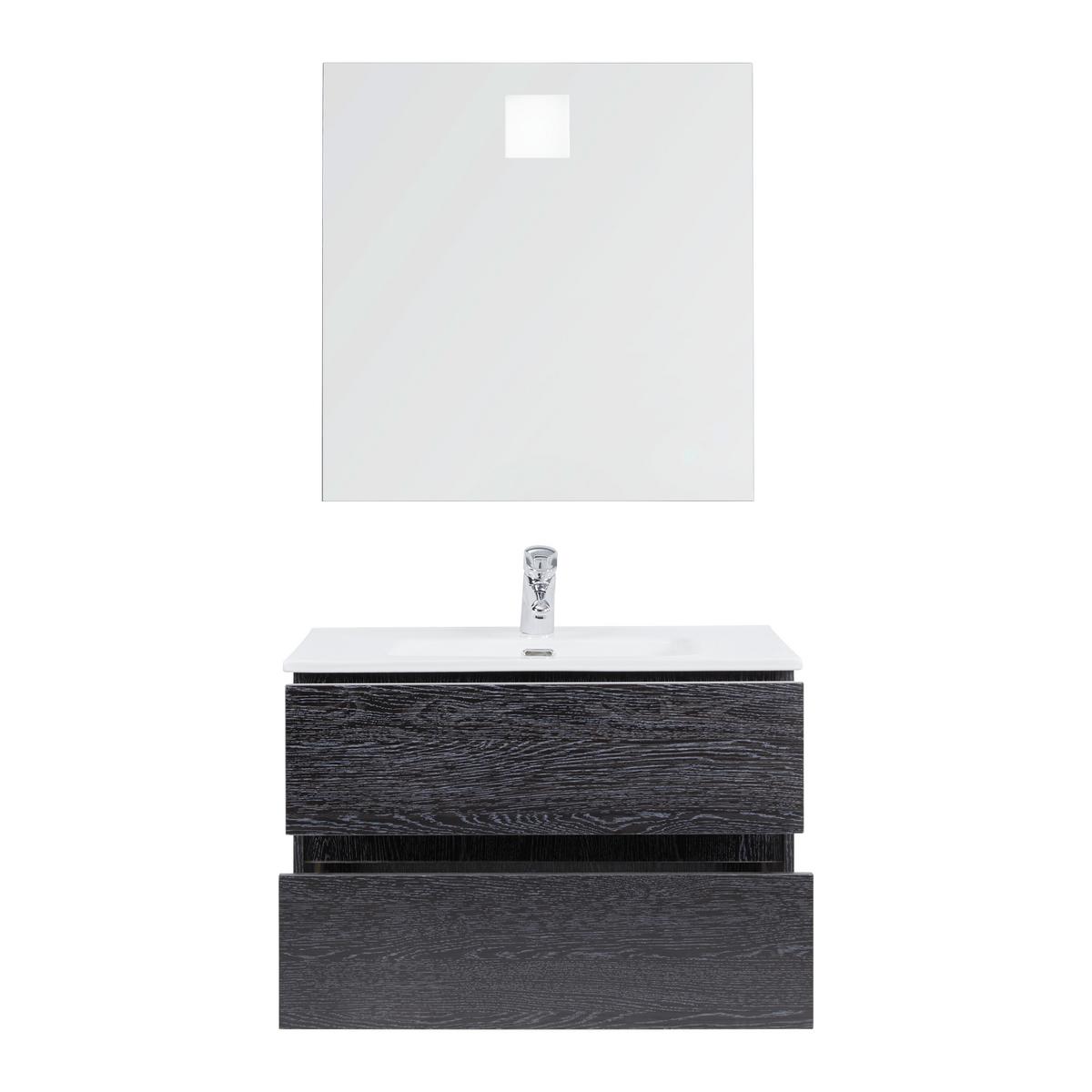 Skříňka s umyvadlem a LED zrcadlem MATTEO - bílá/černá, Moderní, kompozitní dřevo/keramika (76/50/46,5cm) - Livetastic
