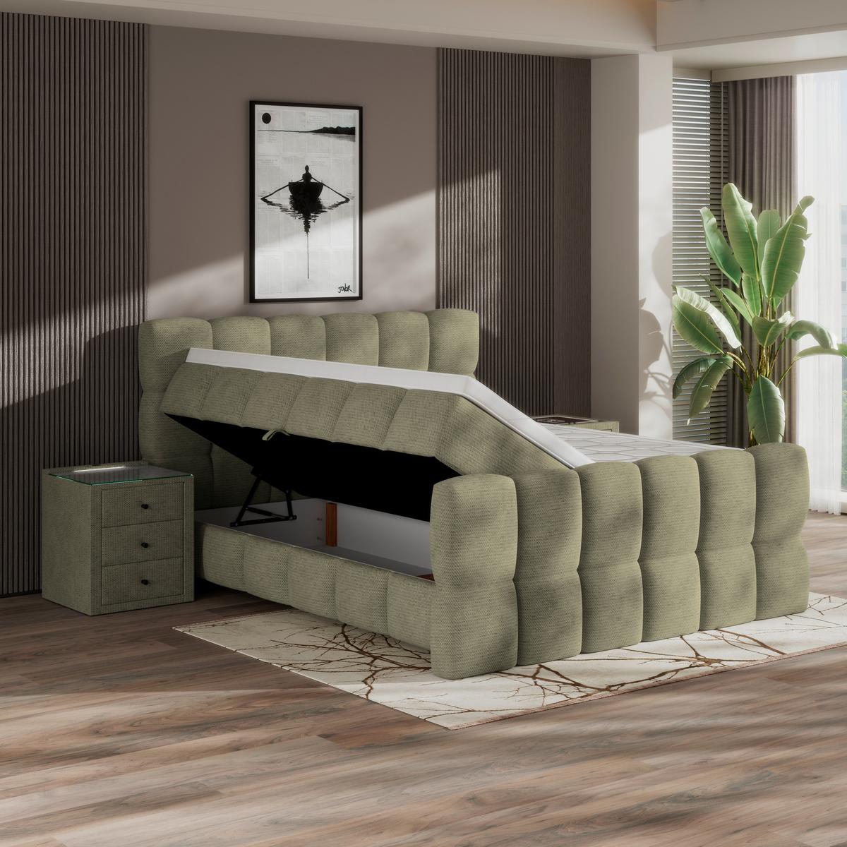 Boxspringbett Brisbane inkl. Bettkasten 160x200 - Schwarz/Grün, Trend, Holz/Holzwerkstoff (160/200cm) - Sembella
