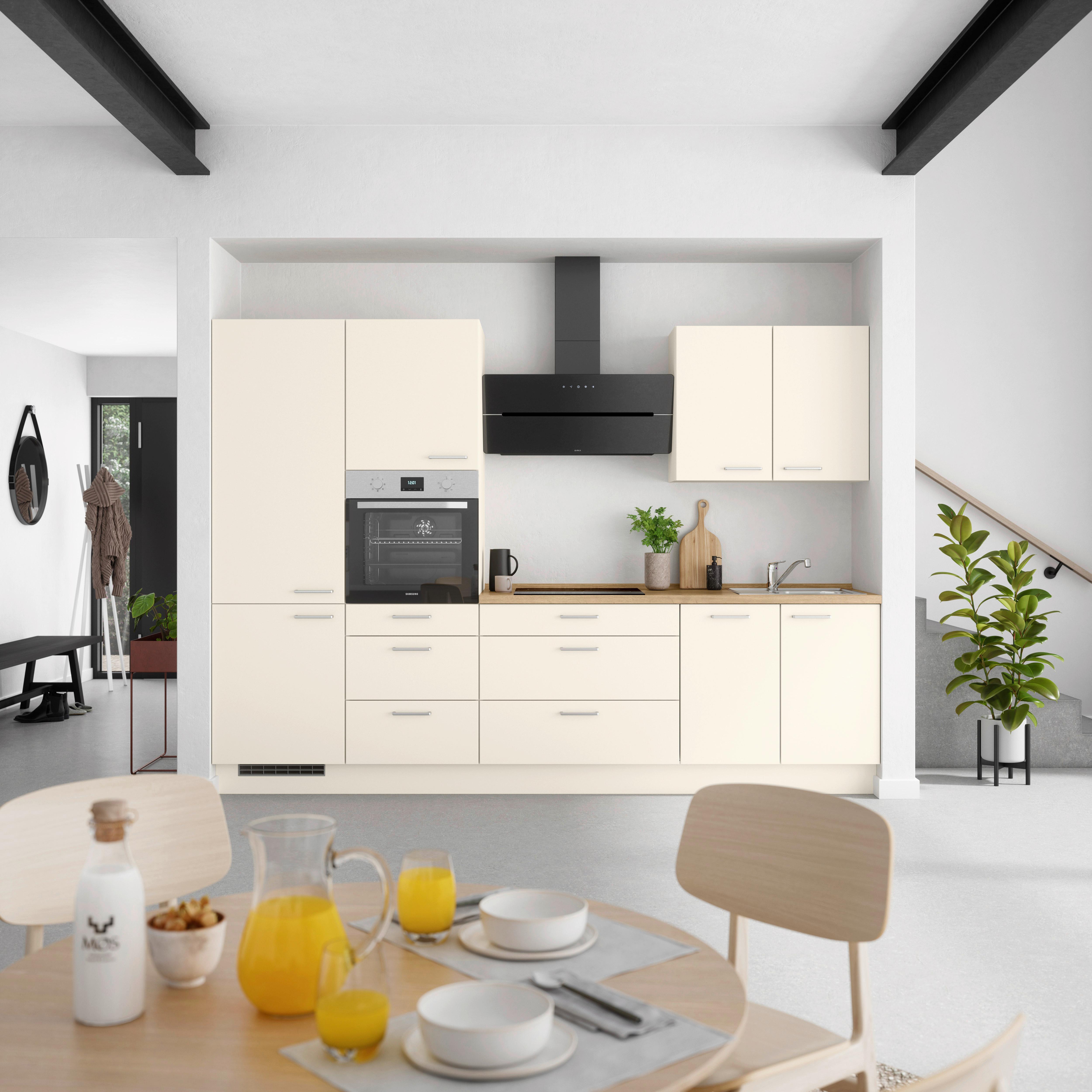 Kuchynská linka 300 cm, magnóliová supermantá - barvy dubu/magnolie, Moderní, kov/kompozitní dřevo (300cm) - Nobilia