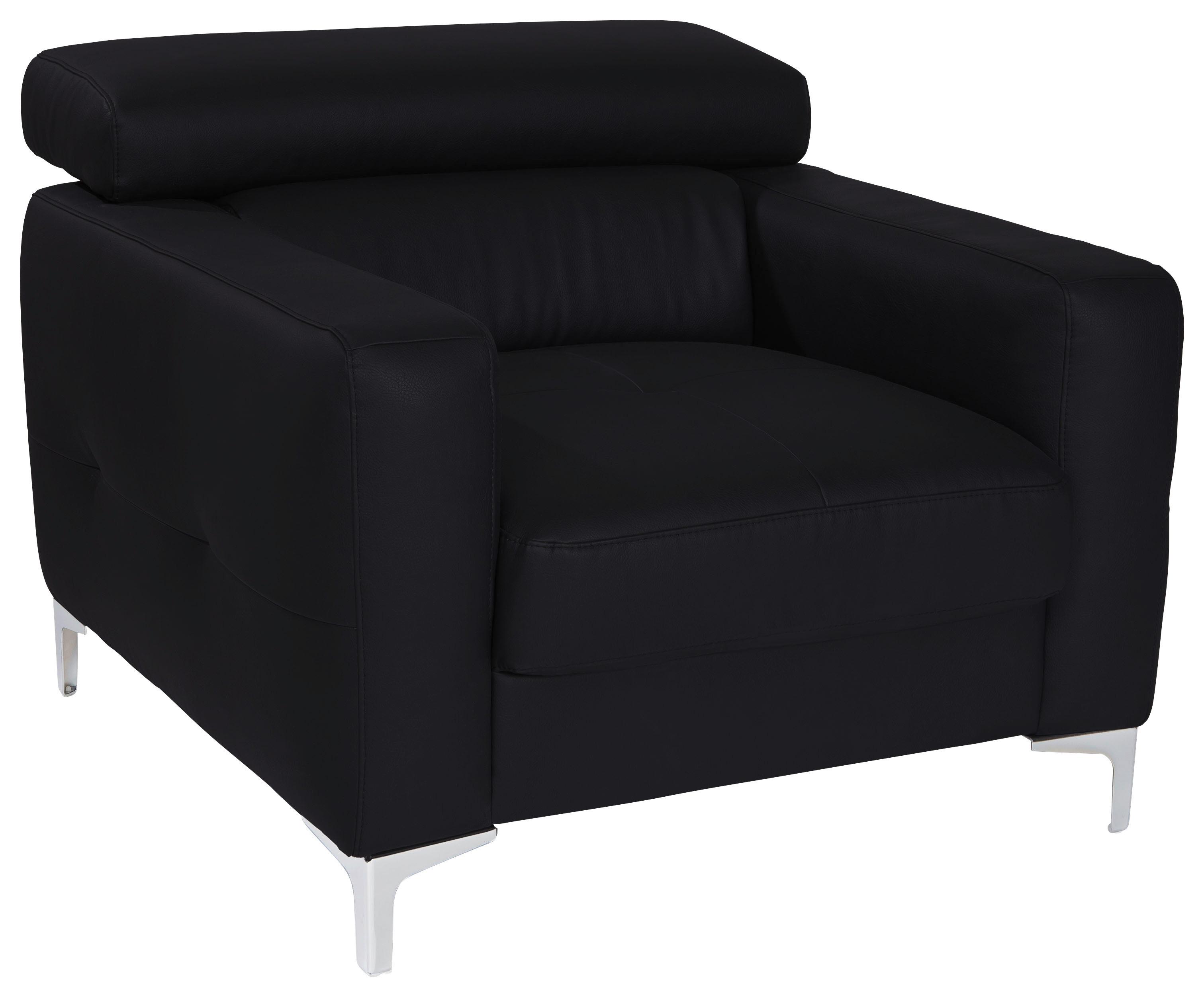 Polstersessel Sammy Schwarz Leder - Chromfarben/Schwarz, Design, Leder (99/78-92/106cm) - Livetastic